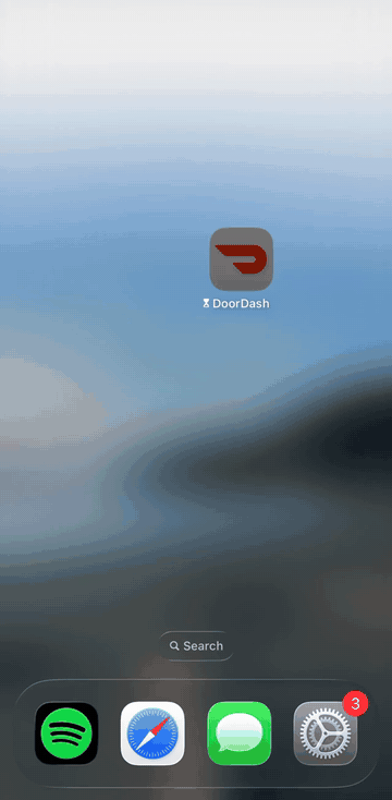Screen recording: DoorDash opens to Hinder's block screen and closes